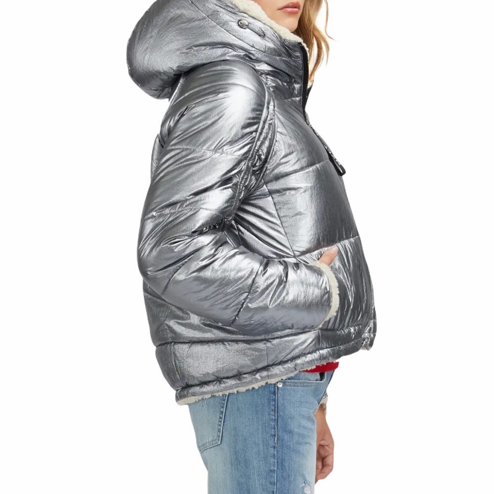 NVLT Silver Reversible Down Puffer Sherpa Jacket - Picture 3 of 16